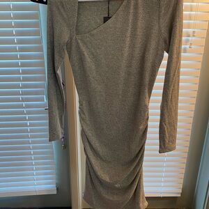 Elegant Greige Metallic Asymmetrical Dress
